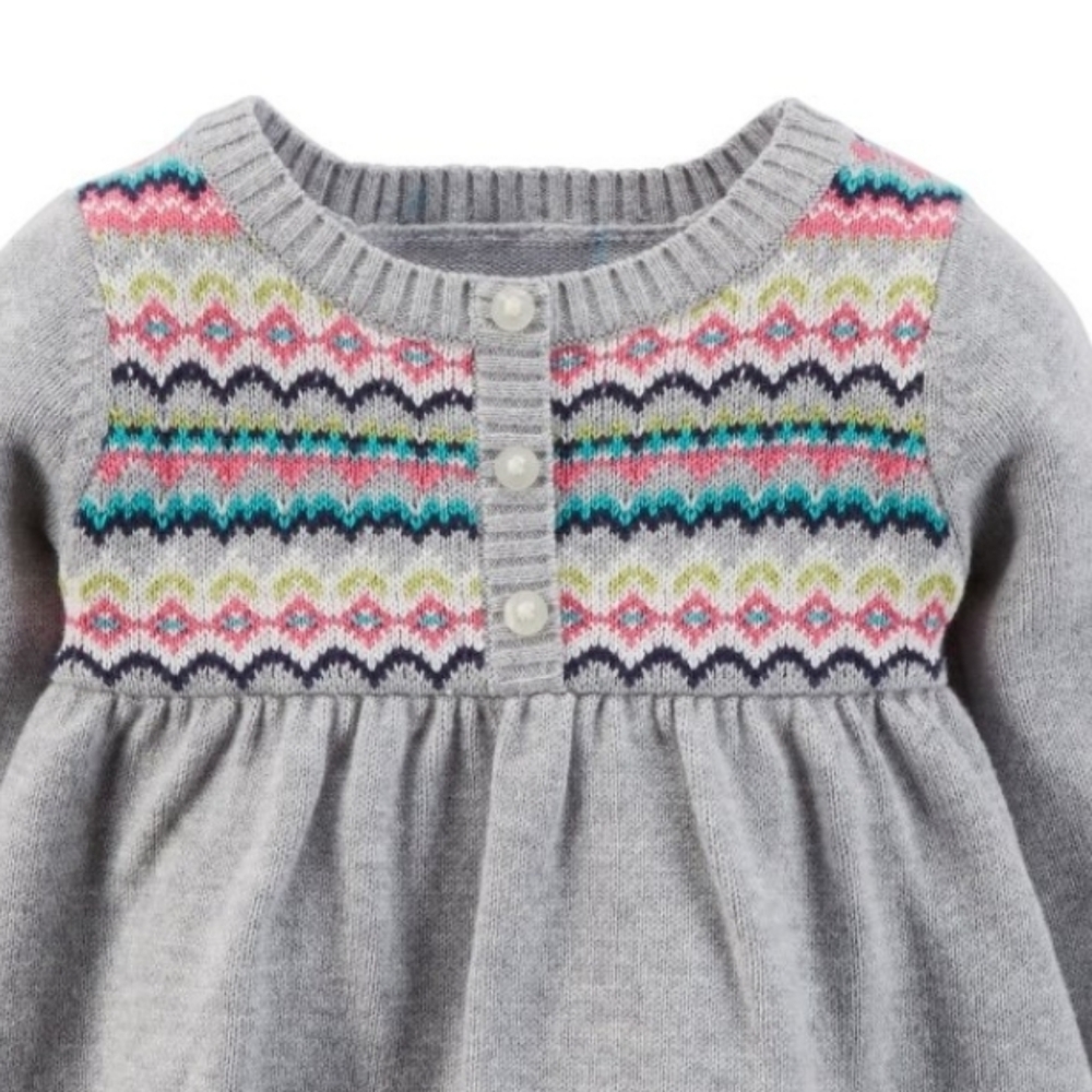 Carter’s | Baby Girl Fair Isle Sweater Dress Outfit Set w/ Hat, Booties & Socks - Picture 9 of 15
